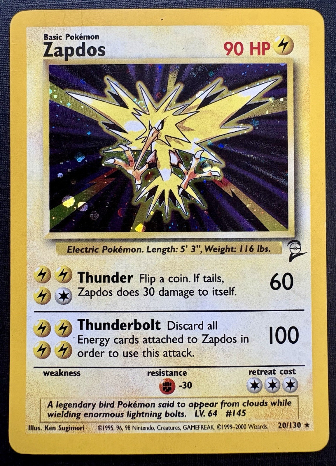 Zapdos 20/130 Base Set 2 - RARE HOLO - WOTC VTG 2000 Pokemon TCG