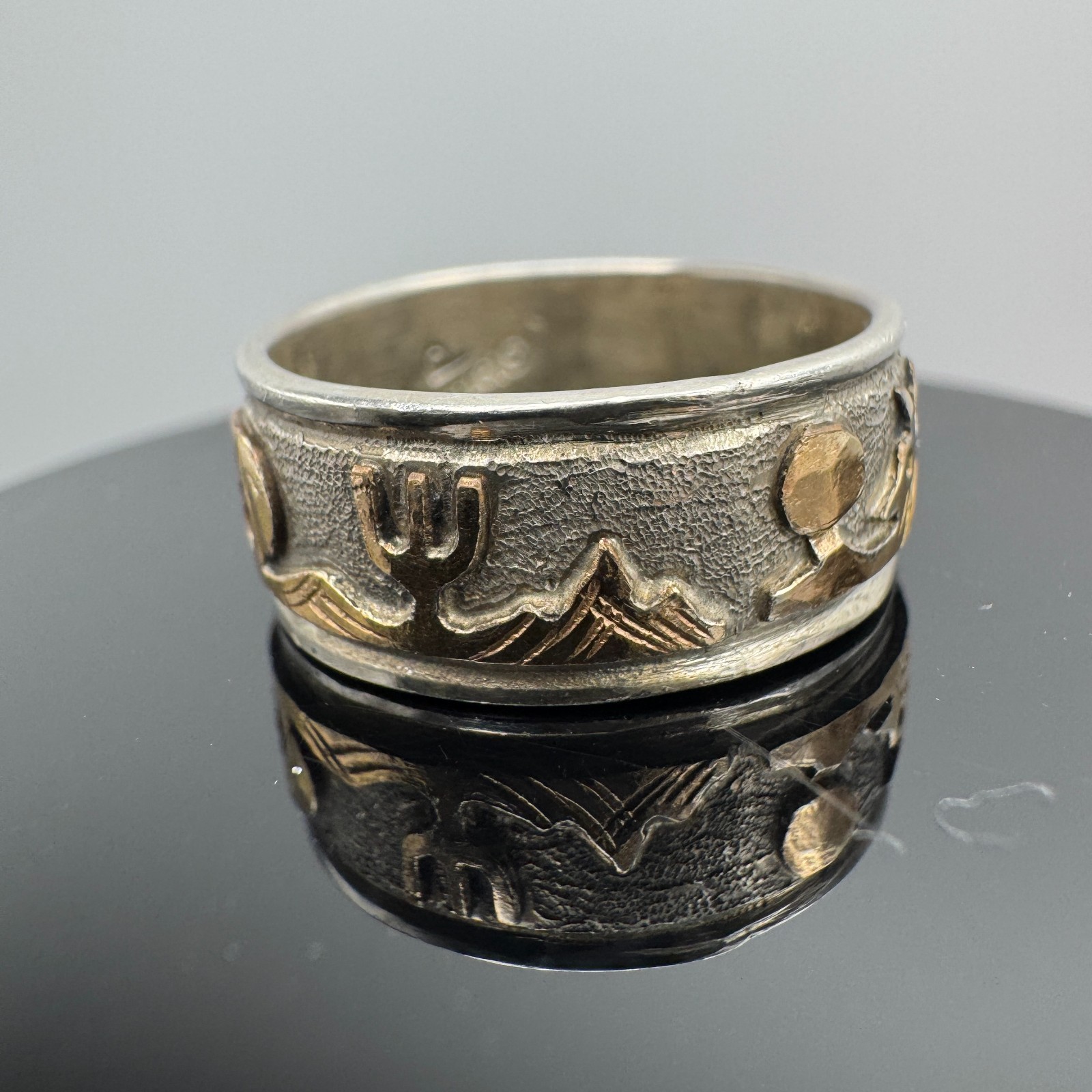Solid Sterling Silver Ring with Desert Scene / 4.… - image 1