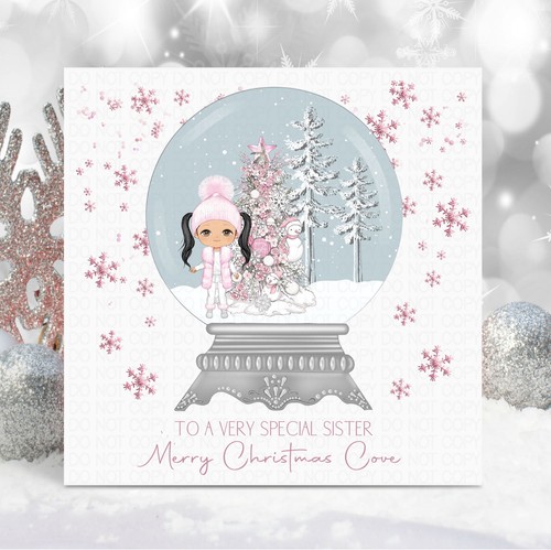 TARJETA DE NAVIDAD PERSONALIZADA GLOBO DE NIEVE NIÑA PARA NIÑA NIETA - Imagen 22 de 24