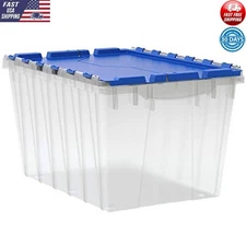 Stackable Plastic Storage Container W/ Hinged Lid Home Garage Organization New