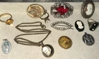 Victorian Jewelry Lot 13 PC SS, Gold Ring Settings Bubble Glass LOCKETS CAMEOS++