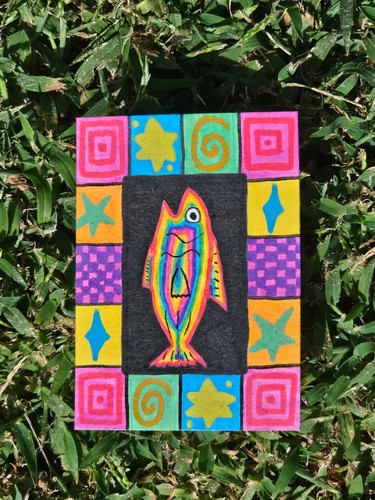 ACEO Art Card Original Fish Neon Art Acrylic Painting By Bres Blooming Art