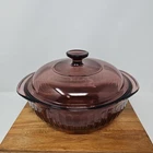 Vintage Pyrex 024S 2qt Cranberry Ribbed Casserole Dish W/ Lid