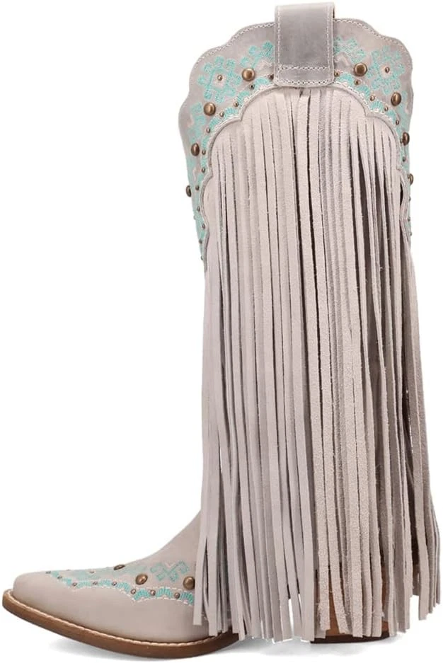 Botas informales Dingo para mujer con flecos de tequila suroeste amanecer punta corta media pantorrilla...  Foto 3 de 4