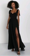 Lulus Radiant Charisma Black Chiffon Maxi Dress XL NWT Ruched Tie Straps
