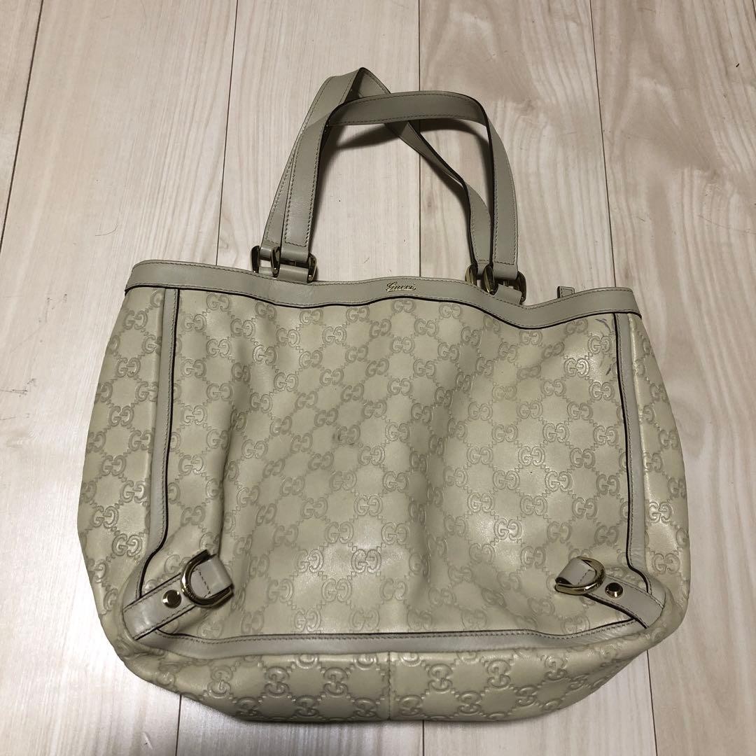 Gucci Abbey Guccissima Leather D-Ring Tote Bag White Condition EX