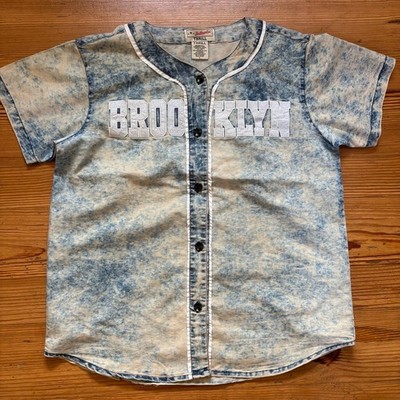 Authentic Thrill acid wash Brooklyn 01 button up short sleeve jersey SIZE L