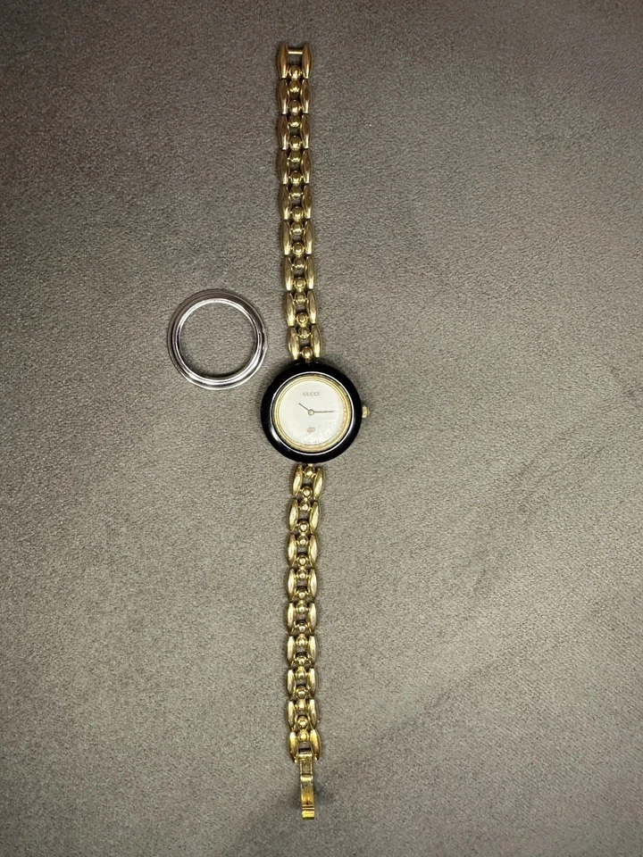 WORKING Gucci 11/12L Gold Watch w/ Black Bezel & OR Silver Bezel – Swiss Made - Image 2 of 4