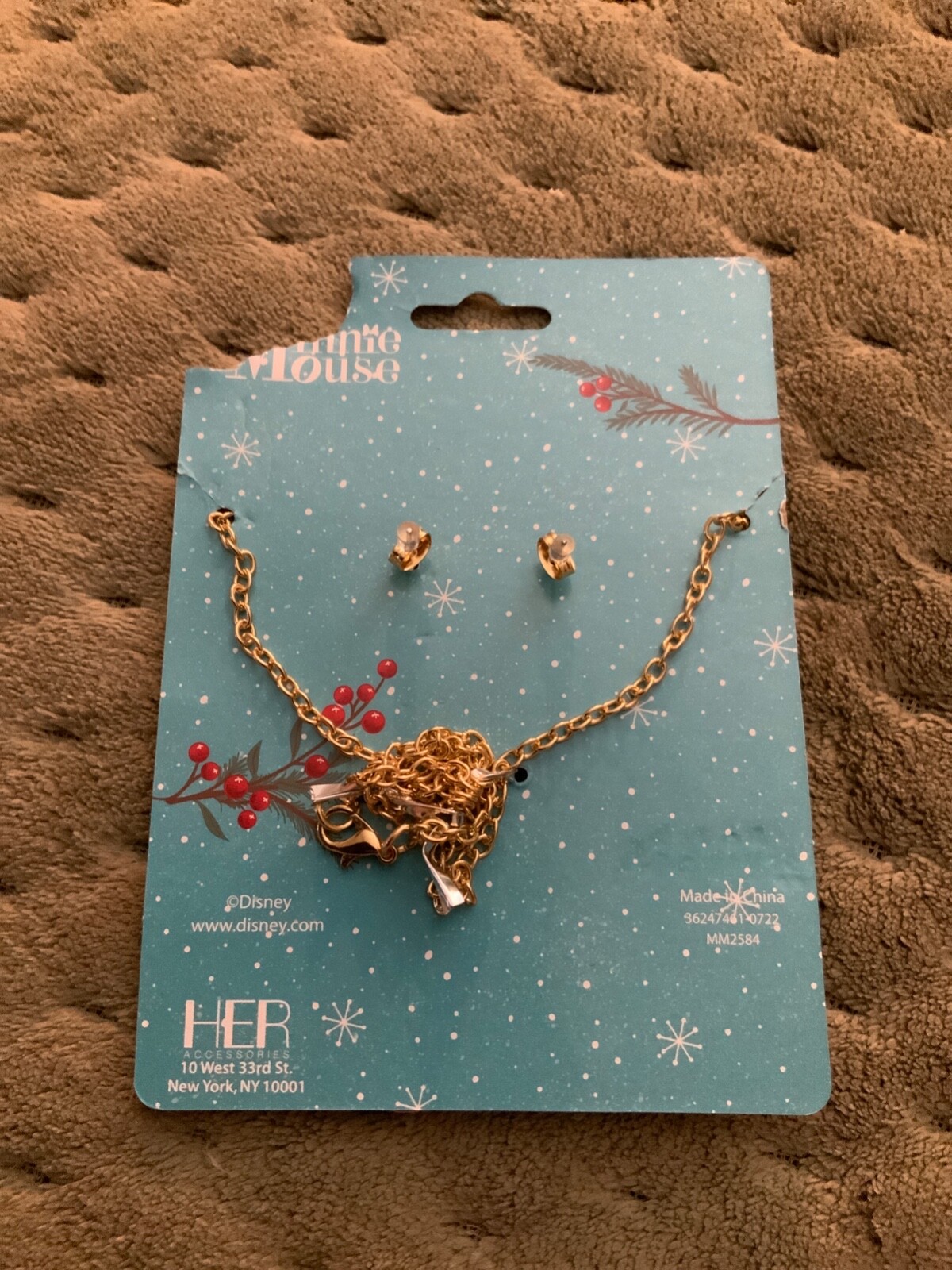 Disney Mickey And Minnie Mouse Christmas Earrings And Necklace Set