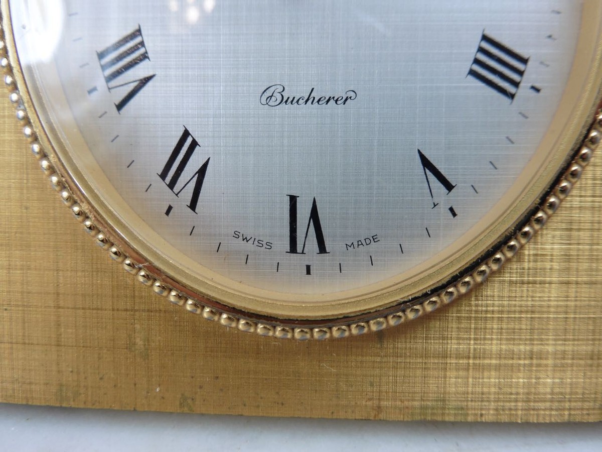 BUCHERER Imhof Alarm Desk Table Clock. 15 Jewels Manual Wind