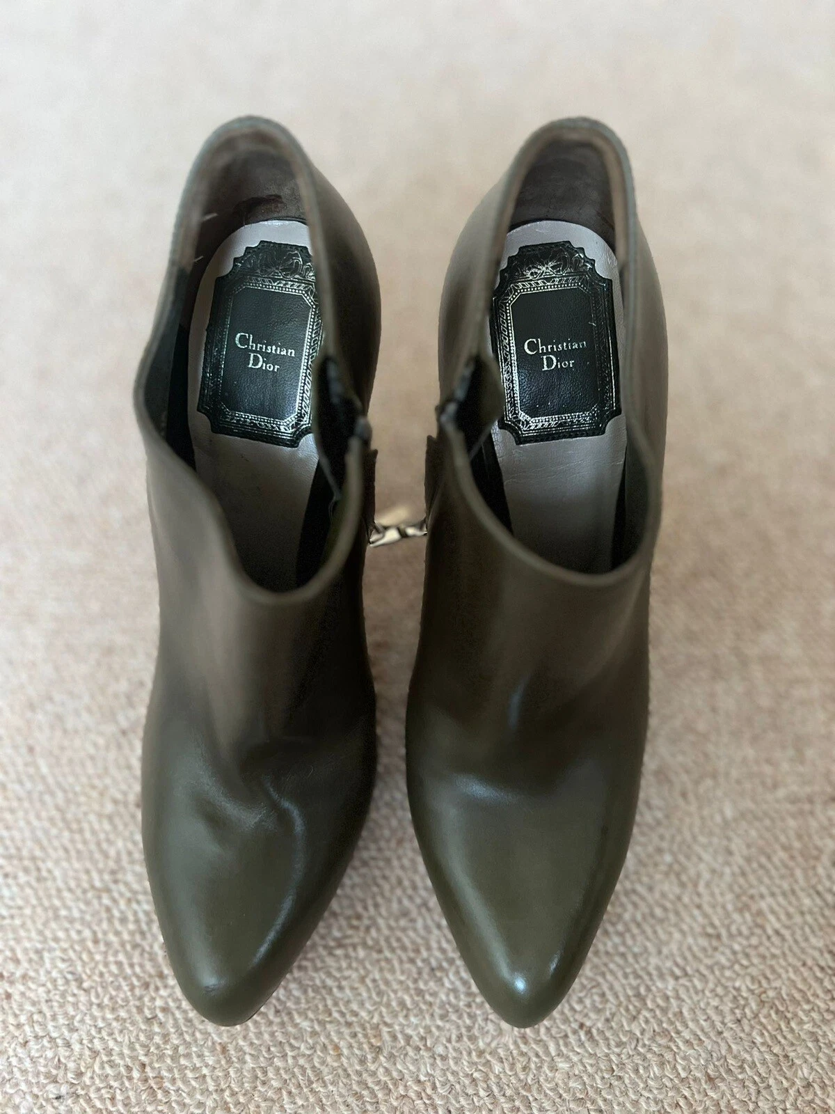 RARE ? Bottines cuir kaki CHRISTIAN DIOR taille UK 4,5 EU 36,5 à porter une fois