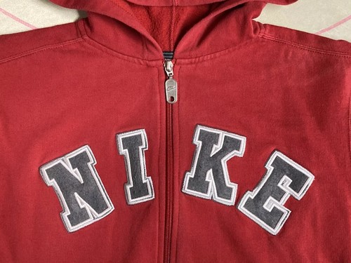 Vintage Nike Full Zip Hoodie Youth Medium 10-12 90s Y2K Red Embroidered Logo - Picture 4 of 6