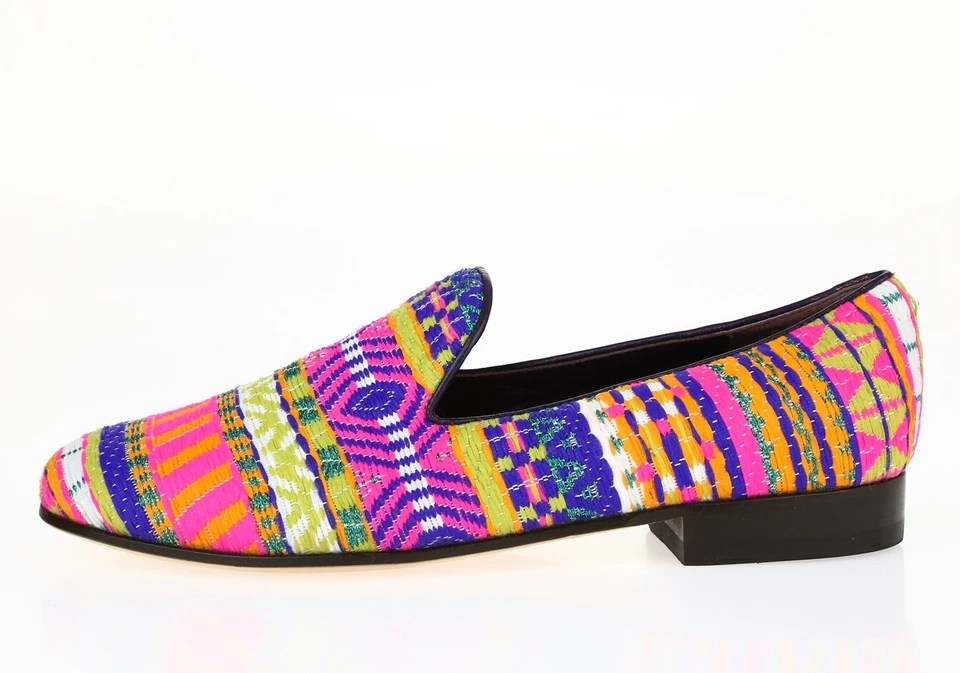 CB CECILIA BRINGHELI 226397 multi-color Aztec leather smokey loafers size 37.5 - Image 2 of 4