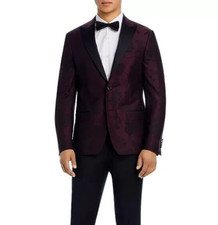 Robert Graham L19312 Mens Wine Floral Jacquard Slim Fit Dinner Jacket Size 40R