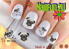 Nail Art 145A DOG BREED "I love Pugs" WaterSlide Nail Decals Transfers Sticker
