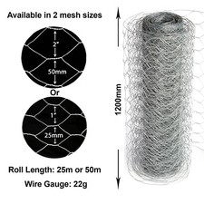 Chicken Wire Mesh Fencing Galvanised Netting Rabbit Fence Pet Garden 25m 50m