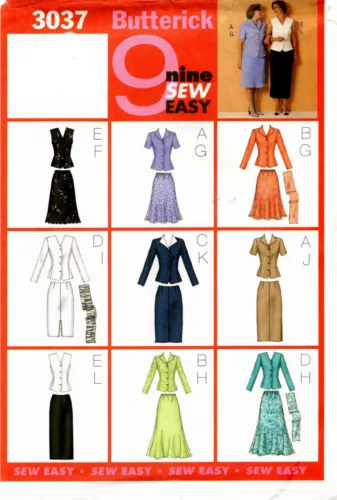 Butterick 3037 Top Skirt Scarf Misses Sewing Pattern Size 8 10 12 Uncut