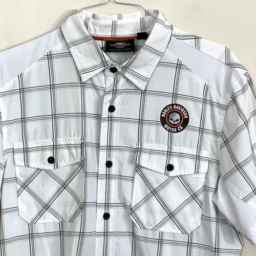 Size Large HD Harley Davidson Genuine Shirt Grey White Plaid Button Down E1 - Picture 3 of 18