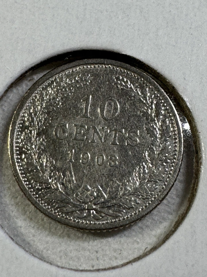 1903 Netherlands 10 Cents Small Silver Coin Cleaned - Image 3 of 4