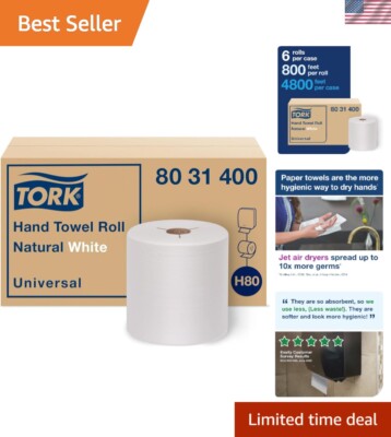 Universal 800 ft Hand Towel Roll, 6-Pack - 100% Recycled, Ideal for Facilities