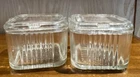 Vintage Hazel Atlas Clear Refrigerator Lidded Dishes 4” Square Set of 2 1930s