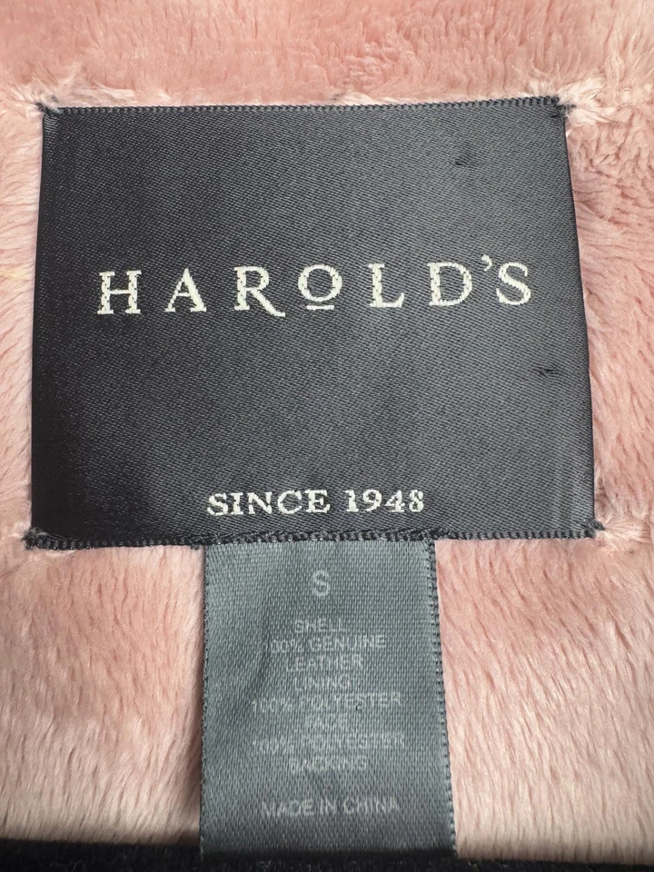 Chaqueta de cuero negra Harold's con forro de piel rosa - Talla S Foto 4 de 4