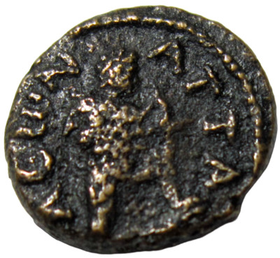 PAMPHYLIA, ATTALEIA. AE 15, CIRCA 2nd CENTURY AD. POSEIDON/ APOLLO. RARE.