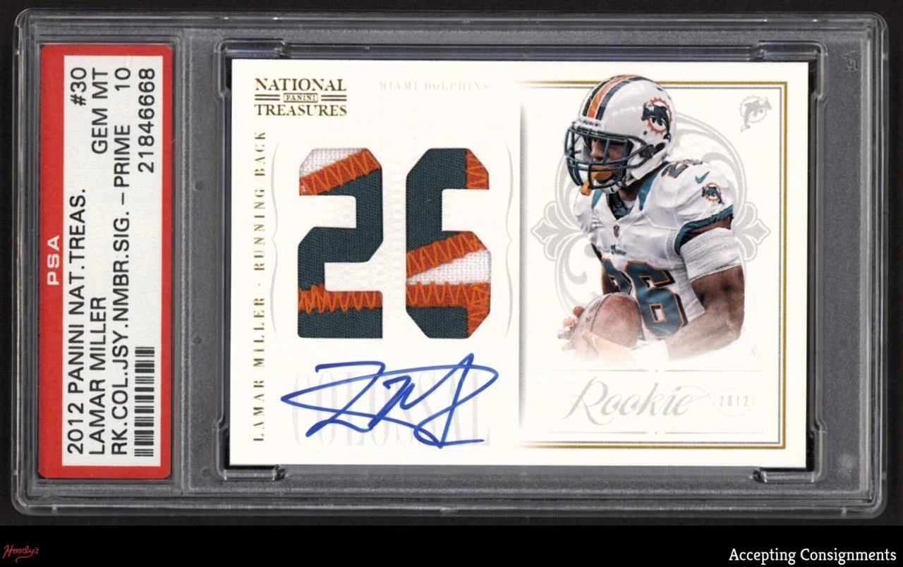 Lamar Miller Panini National Treasures Rookie Colossal Jersey Number Signatures #30 Prime