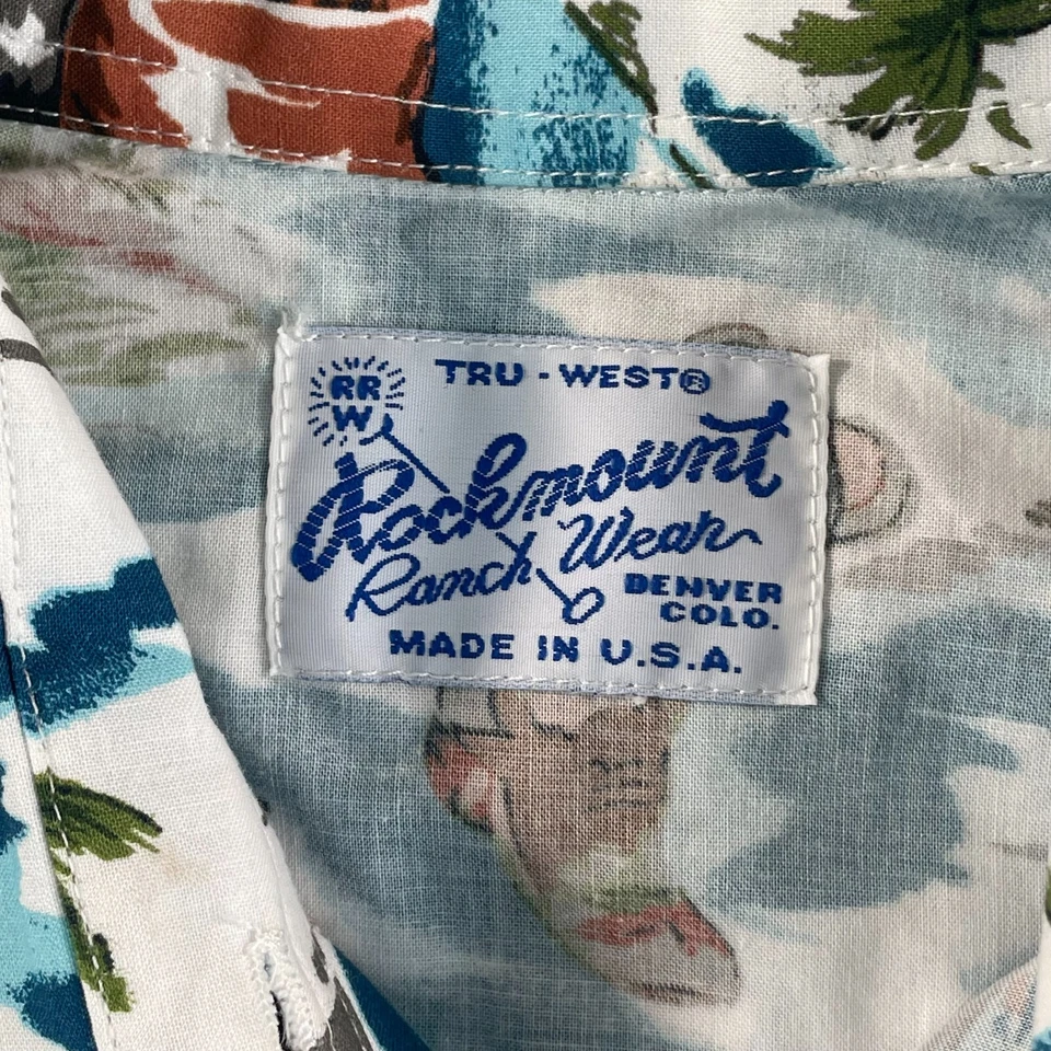Camisa Rockmount Ranch Wear Hawaiana Occidental Hombres Pequeña Multi Aloha Perla A Presión NUEVA Foto 3 de 4