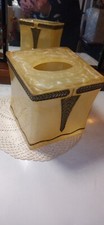 Vintage Wamsutta Adagio Bronze  Ivory Faux Marble Pearl Tissue Box Cube Cover