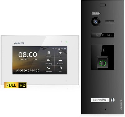 HD Video Türsprechanlage mit Fingerprint und RFID für 1 Familienhaus, 1x Monitor