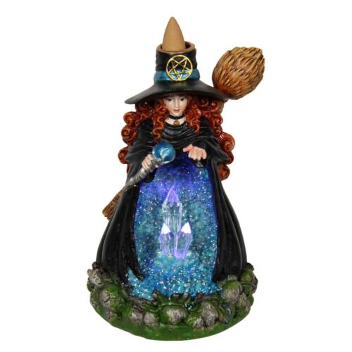 18cm Witch Mystical Figurine Backflow Burner for Cone Incense LED Light Up - Picture 1 of 4