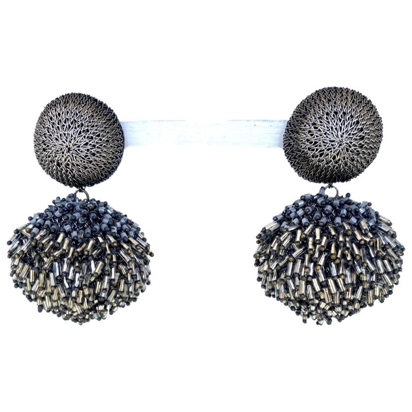 Large Silver Beaded Dangle earrings Handmade. Fam… - image 1