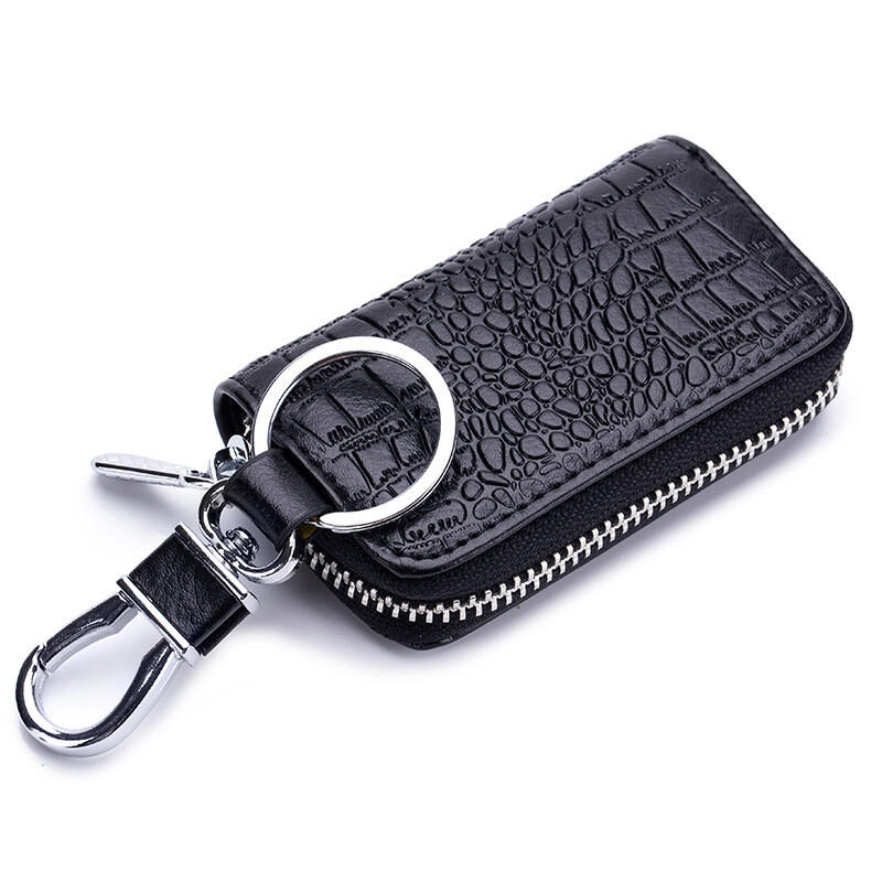 Car Key Holder Zipper Cover Key Chain Bag Faux Leather Remote Fob Case