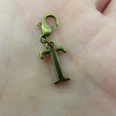 アクセサリー THE LETTERING (T) Initial CAPITAL LETTER T Charm Zipper Pull Keychain Add On Clip