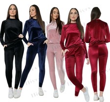 Womens Crushed Velvet Lounge Suit Sweatshirt Pant Lounge Wear Ladies Tracksuit