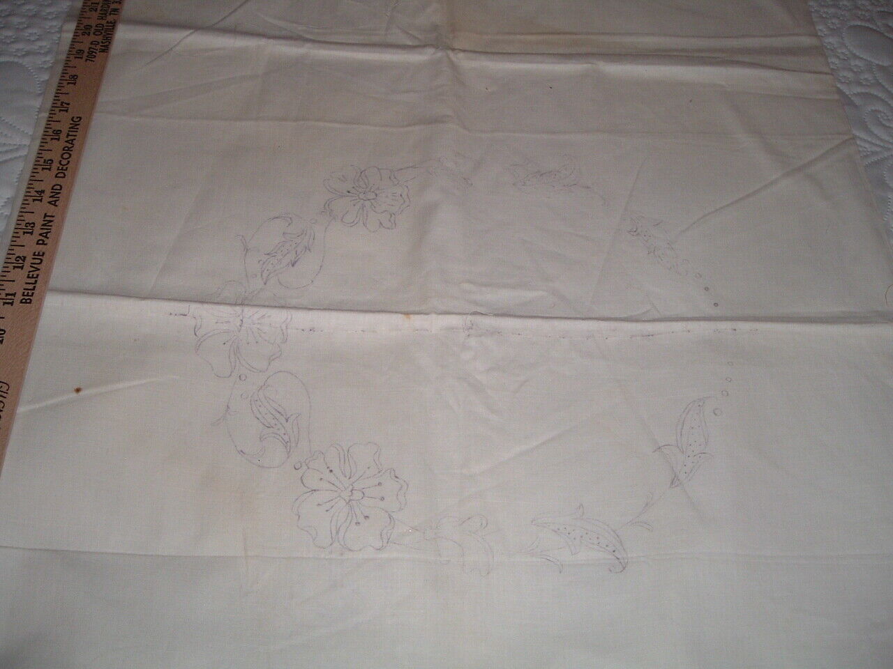 Vtg 20s Deco Floral Ring Stamped Embroidery Pillow Tubing Case 35x21 
