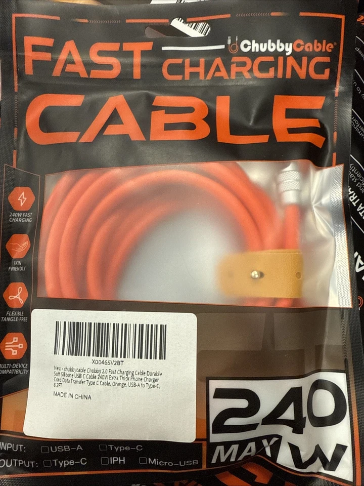Cable de carga rápida Chubby 3.0 duradero de silicona suave cable USB C 240 W 16,4 pies Foto 4 de 4