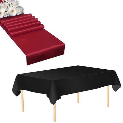 Corredor de mesa satinado con mantel de plástico negro/blanco decoración de mesa de fiesta - Imagen 82 de 133