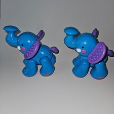 2 Fisher Price Blue Elephant Lot Amazing Animals Train Accessories Click Clack
