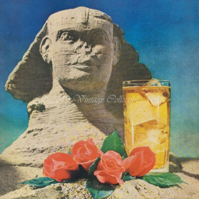 1945 Four Roses Bourbon Whiskey Smiling Sphinx Egypt photo art decor vintage ad
