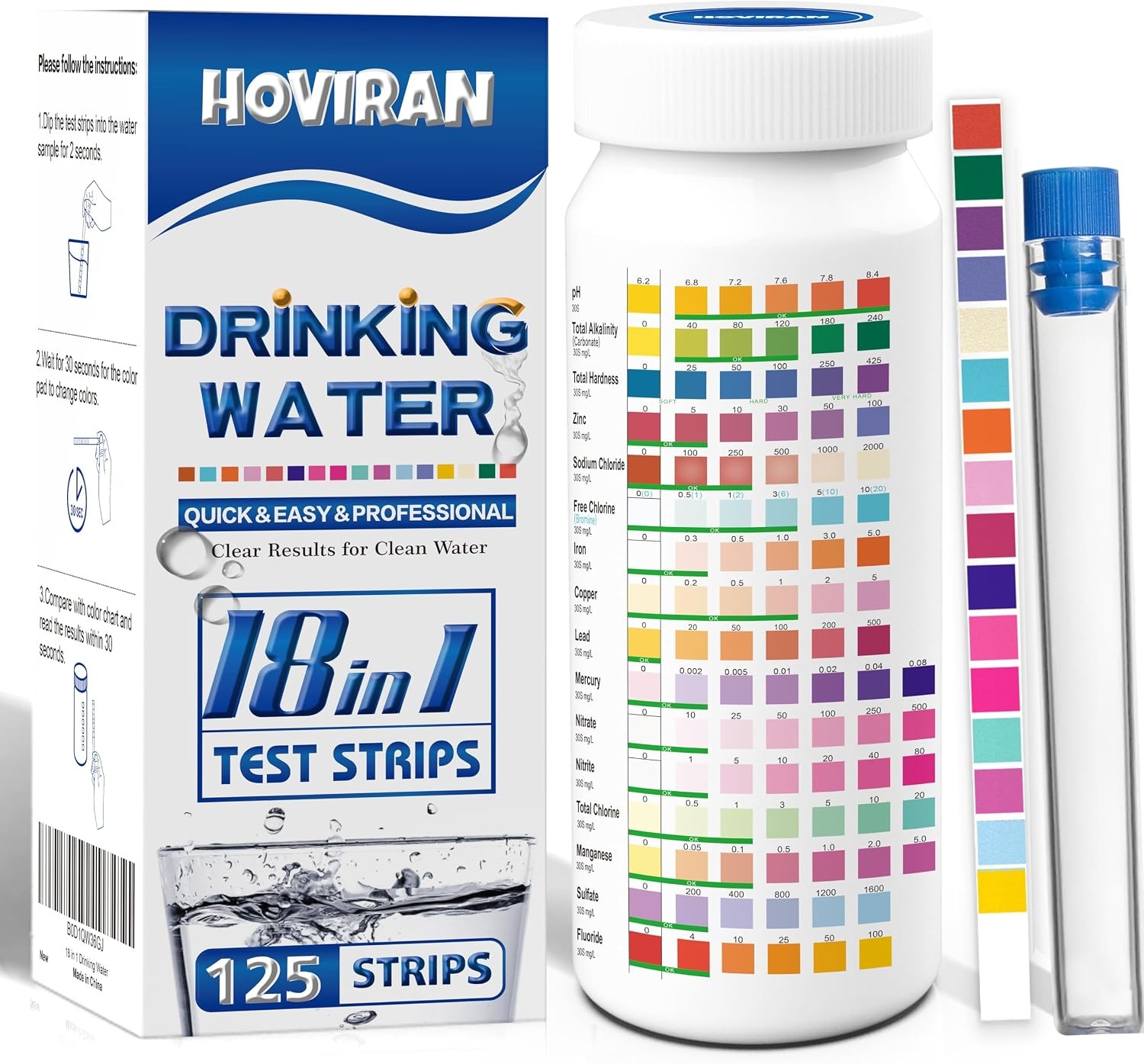 Water Testing Kit for Drinking Water, 125 Strips, 18 in 1 Home Tap Water Test
