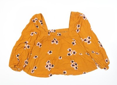 Asos Damen Orange Blumen Tunika Bluse Größe 10 Puffärmel