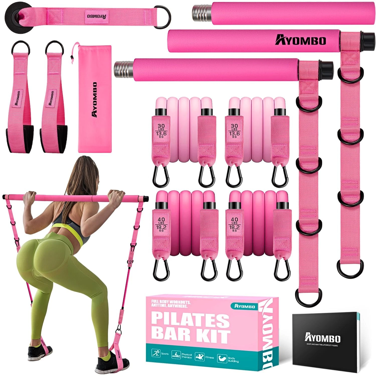 Pilates Bar Kit with Resistance Bands Pilates Workout Equipment for Legs Hip