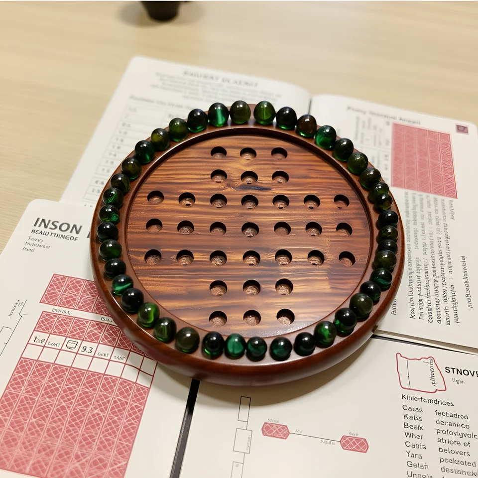 Wooden Solitaire Board Game 10 Inch - Brain Vita, Peg Marble Puzzle, Mind Teaser - Image 2 of 4