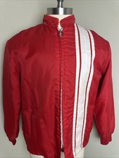Vintage Suzuki Racing Stripe Fleece Jacket Large 70s Red Mock Fur Yamaha Honda