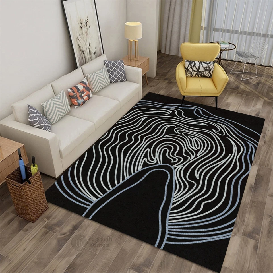 Alfombra negra 8x10 acolchada a mano alfombra de lana moderna para sala de estar grande interior Foto 2 de 4