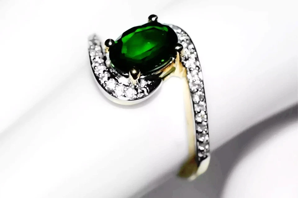 Кольцо-солитер 9 карат золото зеленый хром диопсид размер L/M США-6 - Изображение 4 из 4