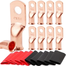 TKDMR 10pcs 4 AWG-1/4 Battery Lugs,Heavy Duty Wire Lugs,Ring Terminals,Batter...