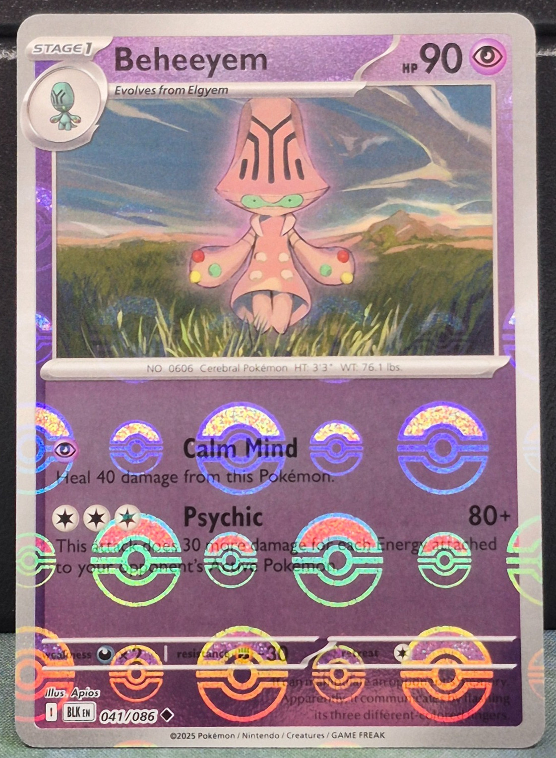 Beheeyem 41 Poke Ball Pattern Pokemon Black Bolt Reverse Holo Card Game TCG NM